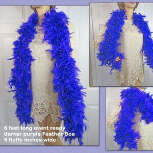 6' long dark purple Feather Boa, 5 fluffy inches wide, Roaring 20s Costume ready